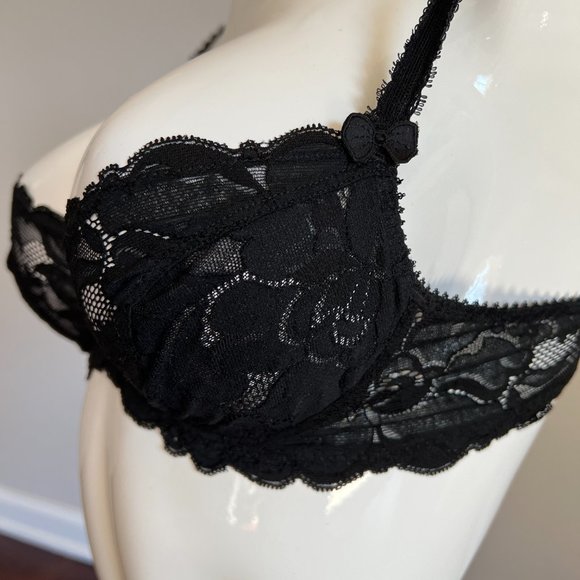 NWT Vintage Lou Bra from Paris France! All lace with Floral Scalloped Black 34B - Picture 3 of 14